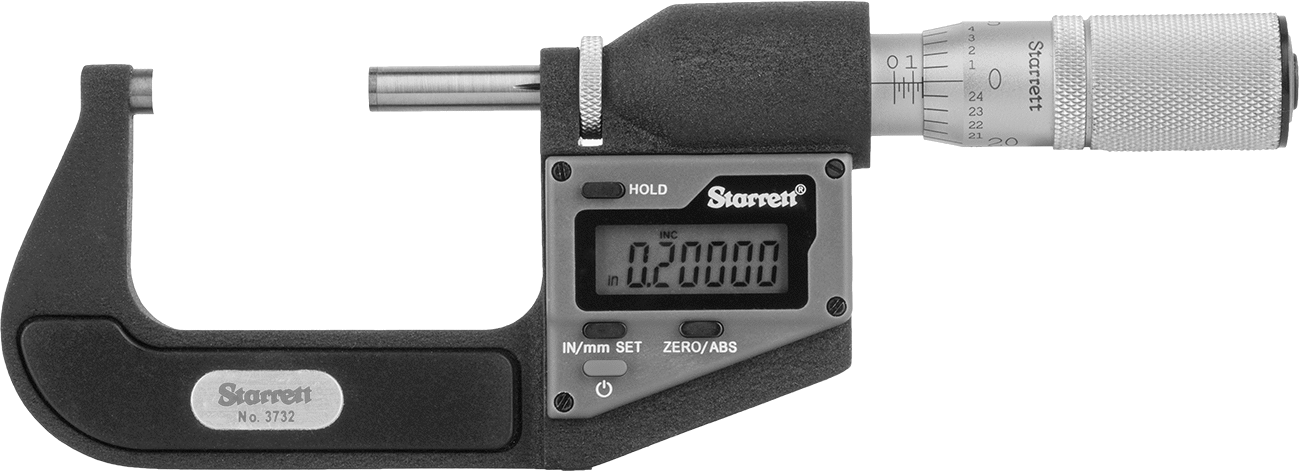 Elektronik Dış Mikrometre, Sertifikalı, Starrett 3732.1xfl-2, 1"-2" ve 25.4 mm-50.8 mm — Dijital, Düz, Sürtünme