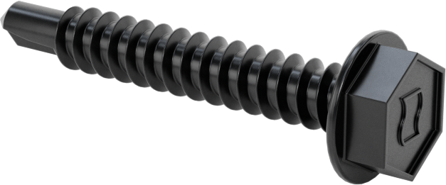 Flanşlı Altıköşe Başlı Delme Vidası, Siyah Çinko Kaplı Çelik, 10 Numaralı 1-1/4" Uzunlukta — No. 10, 1 1/4", Altıgen/Flanşlı