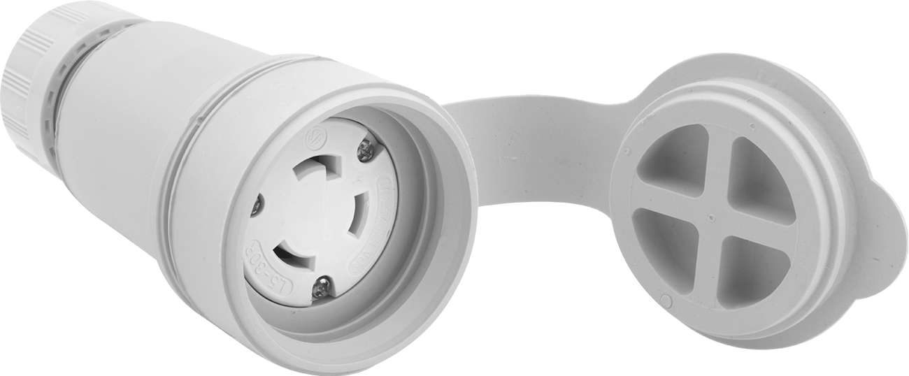 Yıkanabilir Döner Kilit Konektörü, Topraklı Üç Yuvalı Soket, NEMA L5-30, Takılı Kapak — L5-30, 125V AC, Aşındırıcı, Tozlu, Yağlı, Dış Mek…