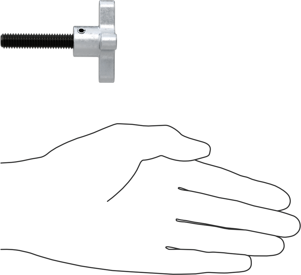 Alüminyum dört kollu topuz, 3/8"-16 Dişli 1-3/4" Uzunlukta Saplamalı, 2" Genişlikte Başlık