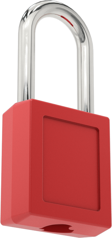 Etiketli Ekstra Boşluklu Kilitli Asma Kilit, Master Lock 410-Kırmızı Gövde, #By1 Anahtarına Ana Anahtarlı