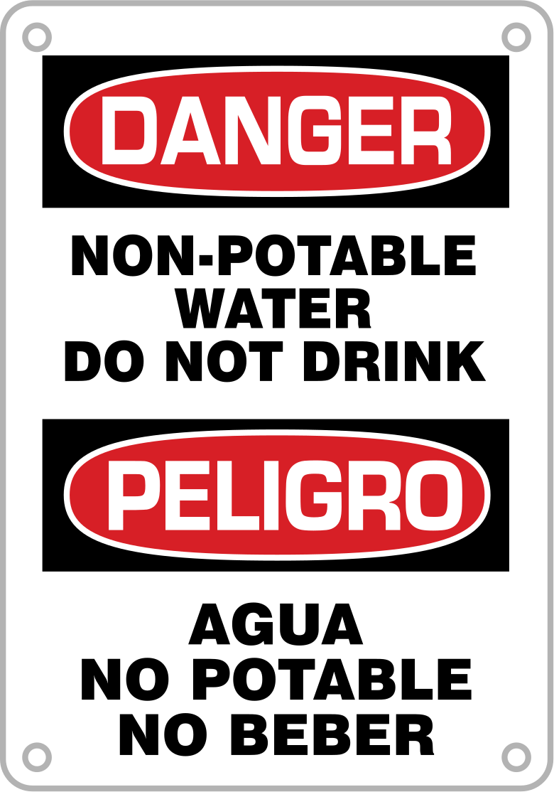 İngilizce/İspanyolca Polietilen Plastik İşaret, Tehlike-İçilemez Su İçmeyin Mesajı — Montaj Deliği, Tehlike—İçilemez Su İçmeyin/Peligro—A…