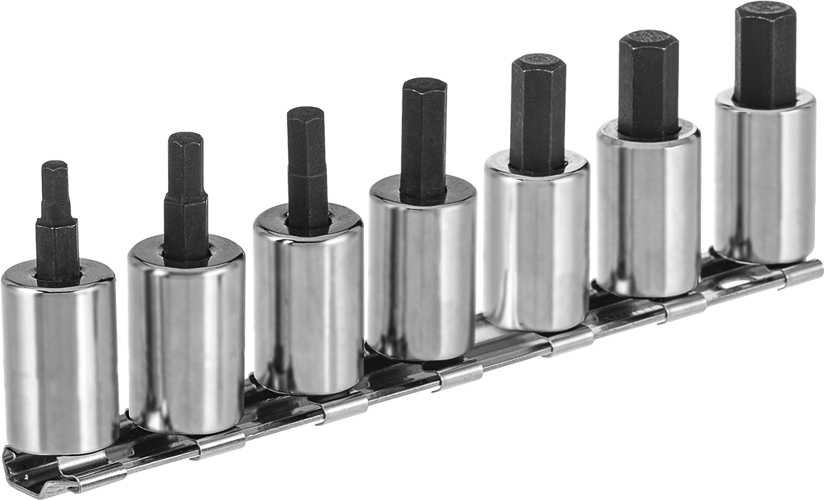Altıgen Uçlu Soket, 7 Parça Set, Kısa, 3/8" Kare Tahrik, Metrik