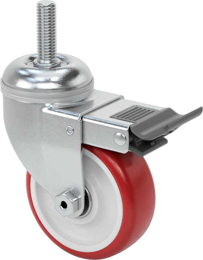 Tam Kilitli Dişli Saplı Tekerlek, 1/2"-13 Diş x 1-1/2" Uzunluk, 3-1/2" Çaplı Poliüretan Tekerlek