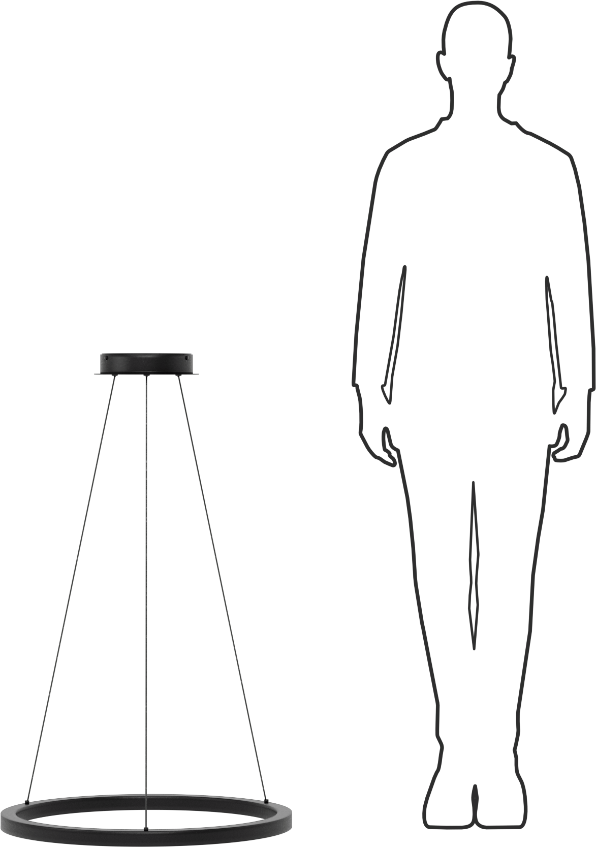 Dekoratif Tavan Işığı, Mat Siyah Gövde, Askı, 24" Çap x 1-1/4" Yükseklik