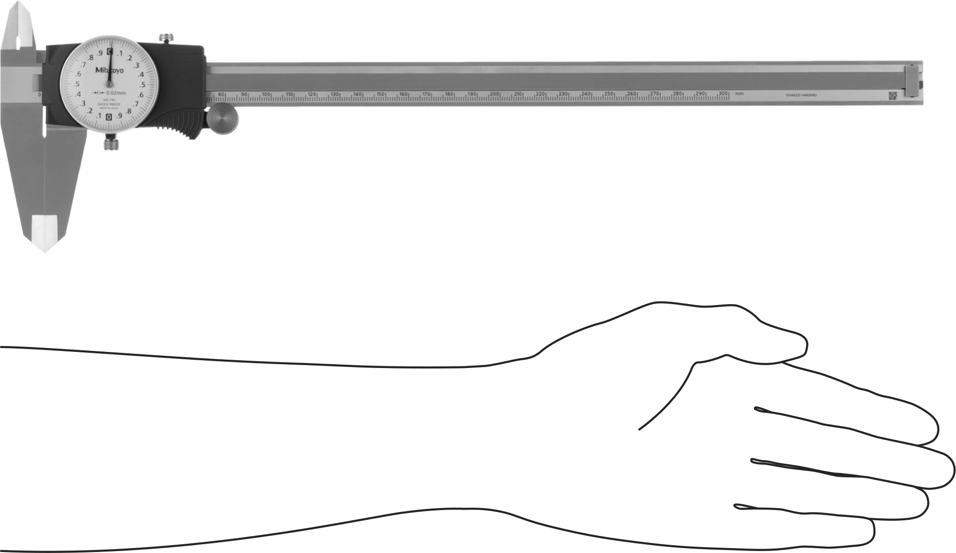 Mitutoyo Kadranlı Kumpas, Model Numarası 505-745, 0 mm ila 300 mm Ölçüm Aralığı