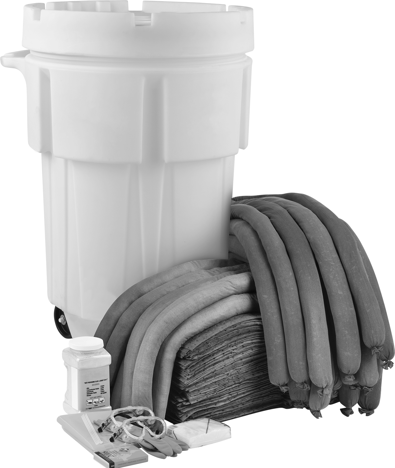Dökülme Kontrolü Emici Kit, Kimyasallar için, 62 Galon Dökülme Kapasitesi — Plastik Mobil Varil, Kimyasallar, 62 gal.