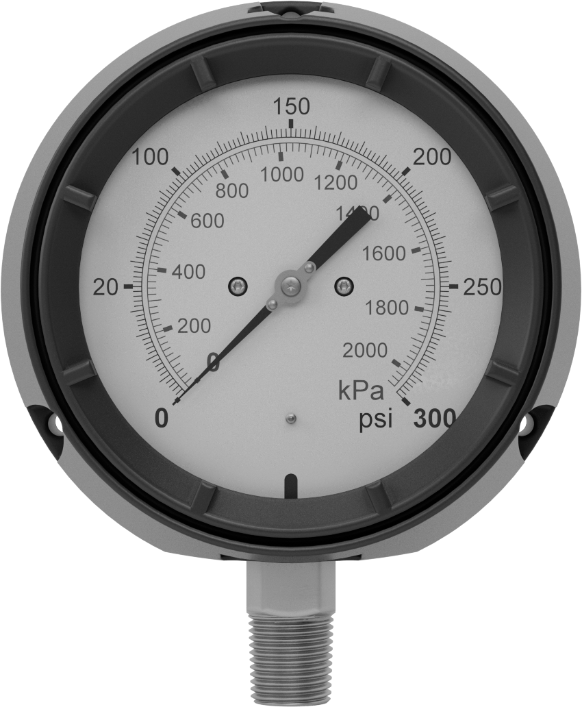 Basınç Test Göstergesi, Titreşime Dayanıklı, Sertifikalı, Çift Ölçek, 1/2 NPT, 0-300 PSI