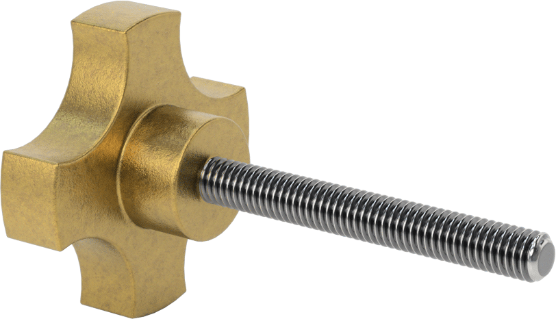 3/8"-16 Dişli 3" Uzunlukta Saplamalı Pirinç 4 Kollu Topuz