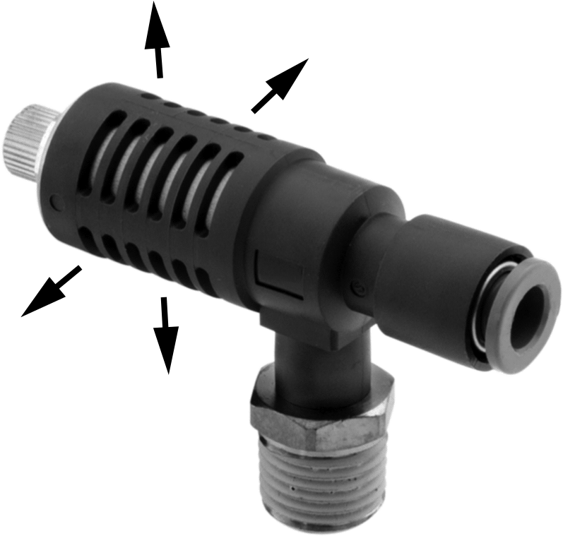 Dirsek Hava Tahliye Akış Kontrol Vanası, 1/2 NPT Giriş x 3/8" Push-Connect Çıkış, 51.09 scfm