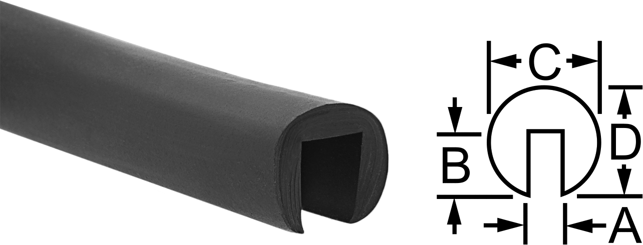 EPDM Kauçuk Kenar Çıtası, 1/16" Genişlik x 5/32" İç Yükseklik — 1⁄16", Siyah, 1⁄4"