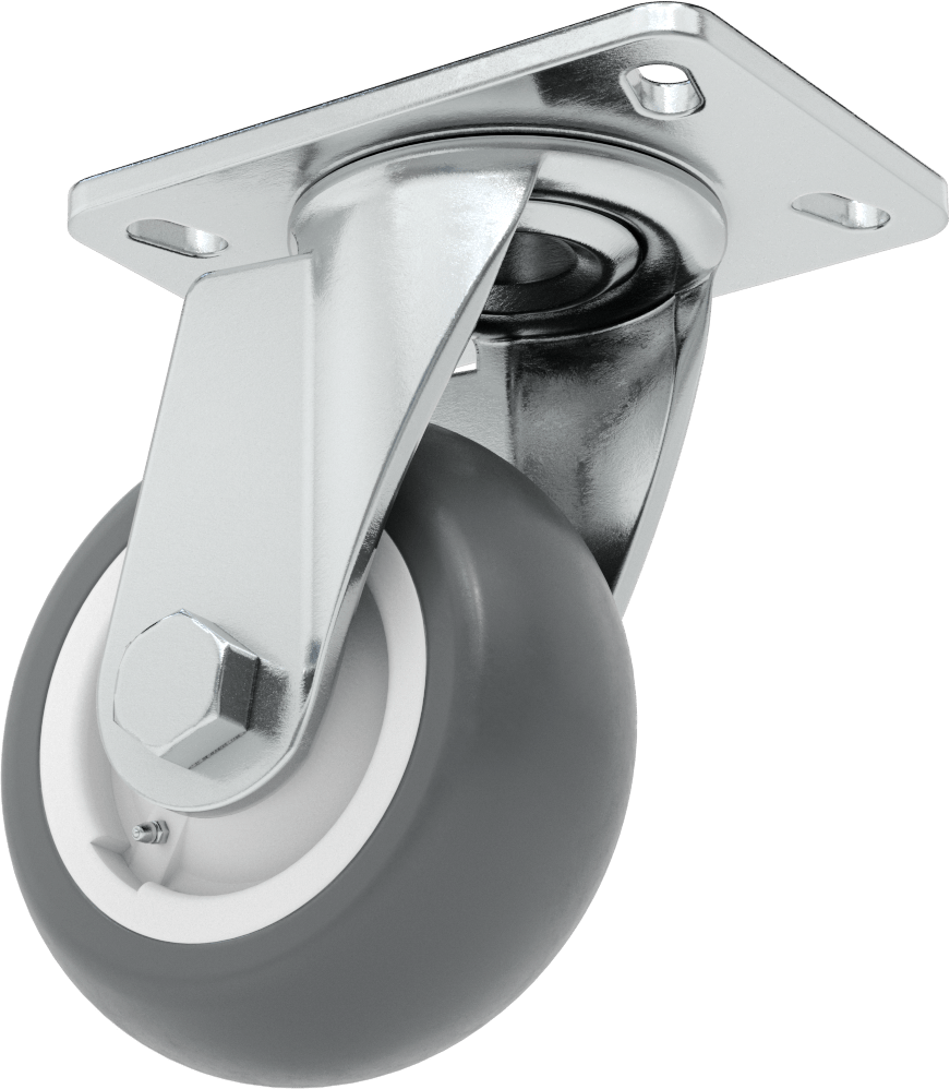6-5/8" x 4-3/4" Plakalı Kolay Dönen Tekerlek, Yüksek Kapasiteli, 6" Çaplı Gri Poliüretan Tekerlekli Döner Tekerlek — 6", Levha, 950 lb.