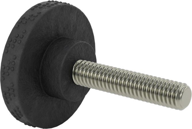 Rahat Tutuşlu Plastik Tırtıllı Düğme, 5/16"-18 Dişli 1-1/2" Uzunlukta Saplama, 1-9/16" Baş Çapı