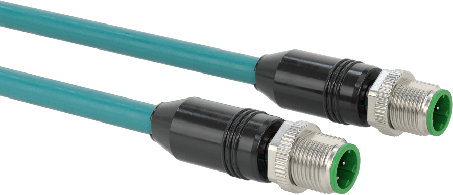 M12 Konektörlü Ethernet Kablosu, D-Kodlu Fişler, Çift Korumalı, 9-1/2 Fit Uzunluk — 4, Çift Korumalı, 5e
