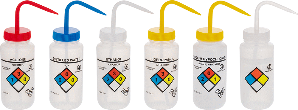 Açılı Nozul Çeşitleri ile Etiketli Sıkma Şişesi, NFPA Diamond