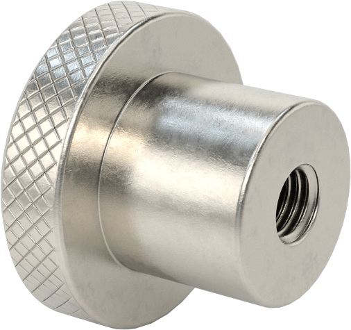303 Paslanmaz Çelik Tırtıllı Düğme, 1/4"-28 Dişli Delikli, 1/2" Derinlik, 1" Çapında Başlık