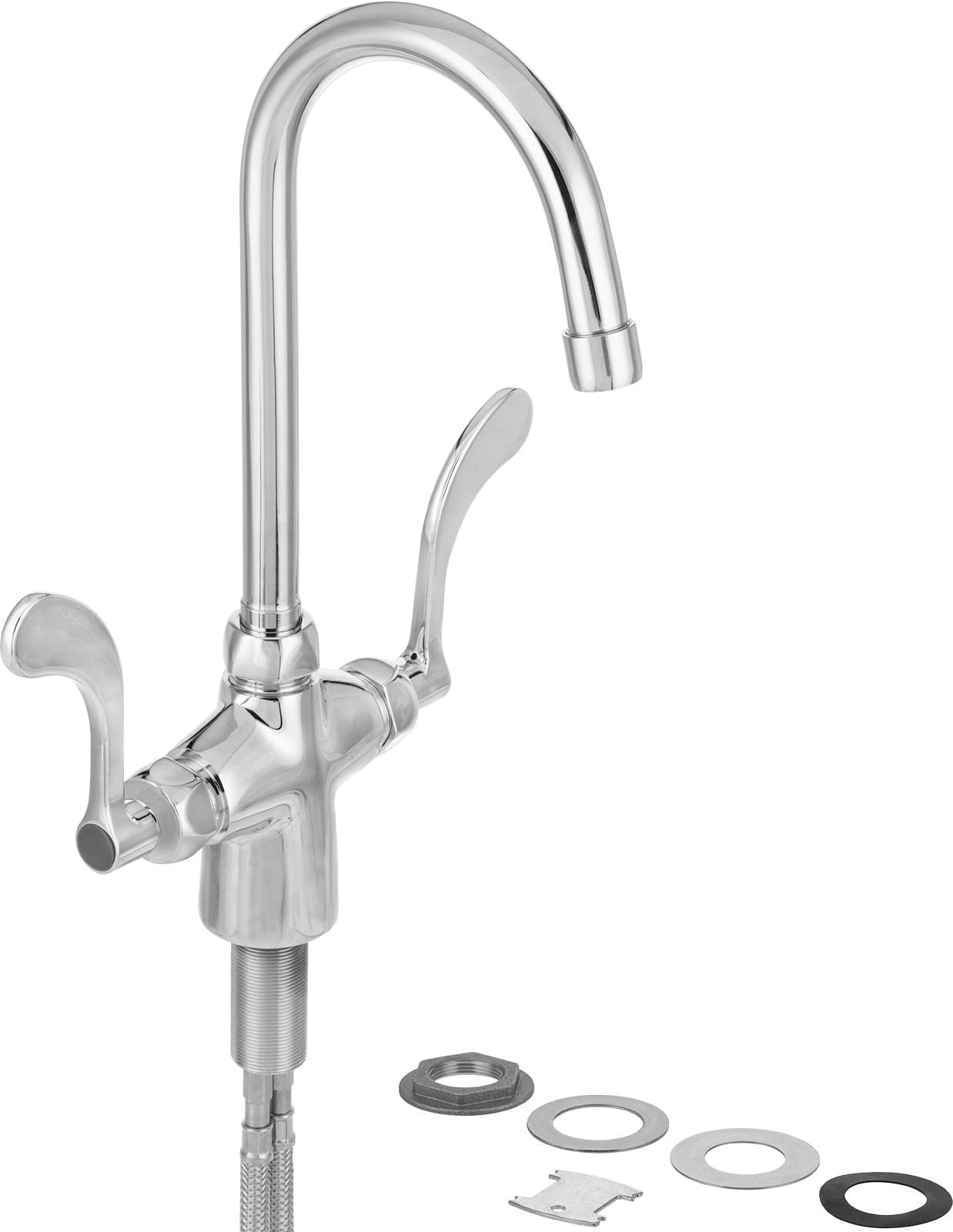 Tek Alt Girişli Lavabo Bataryası, 13-3/8" Yüksekliğinde Sabit/Döner Ağızlı, Sıcak/Soğuk Su için