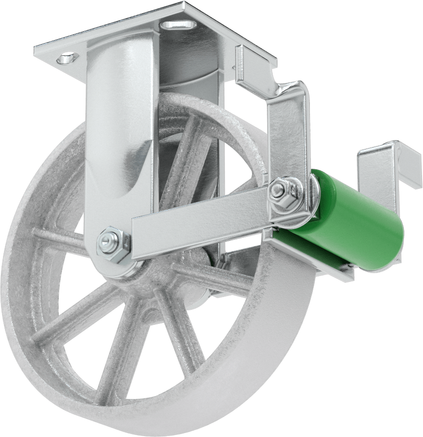 4-1/2" x 4" Plakalı Yüksek Kapasiteli Spartan Tekerlek, Frenli ve 8 inç Çapında Açık Rulmanlı Metal Tekerlekli Sert — 8", Boyalı Demir, L…