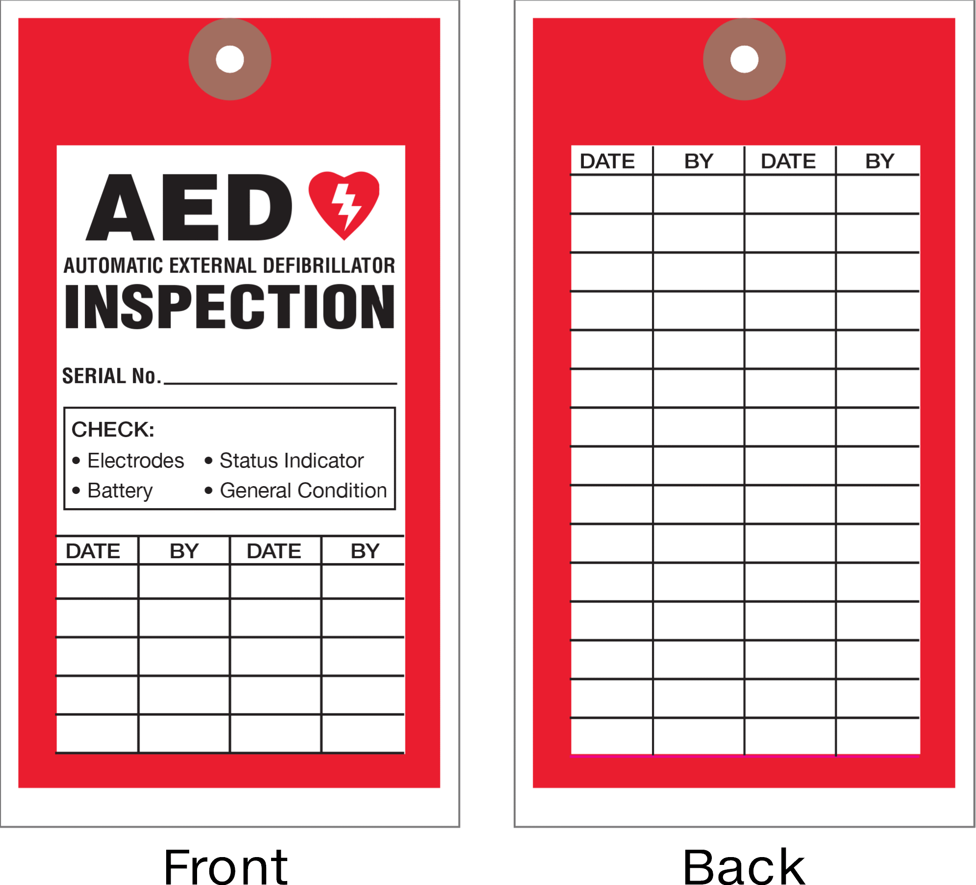 Denetim Kaydı Etiketleri, (AED Muayenesi), Karton — Automatic External Defibrillator (AED) Inspection, Date—By—Date—By, Cardstock, Fiber,…