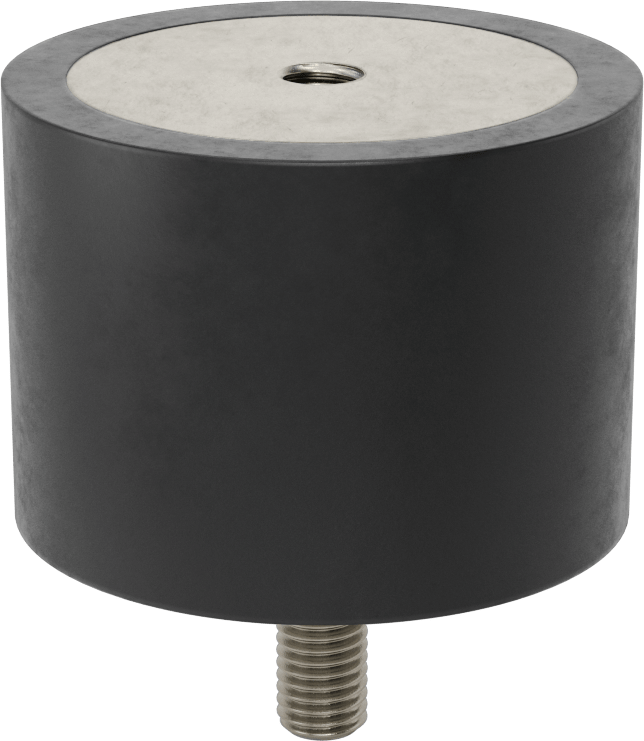 Doğal Kauçuk Titreşim Sönümleyici Sandviç Montaj, M12 x 1.75 mm Çinko Kaplı Çelik Saplama ve Çelik Ek Parça — M12 × 1.75 mm, 2 1⁄4", 3 1⁄8"