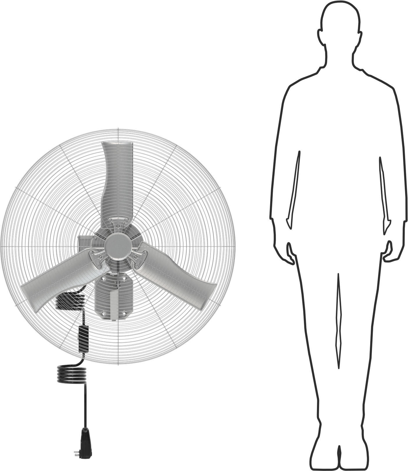 Yıkanabilir Fan, Duvar Montajı, 120/230V AC, Üç Uçlu Fiş, 30" Bıçak Çapı