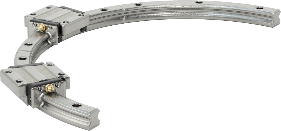 Eğriler için Bilyalı Rulmanlı Taşıyıcı ve Kılavuz Ray, 150 mm Ray Kıvrım Yarıçapına Sahip Yarım Yuvarlak Ray, 470 mm Uzunluk — 15 mm, 47…