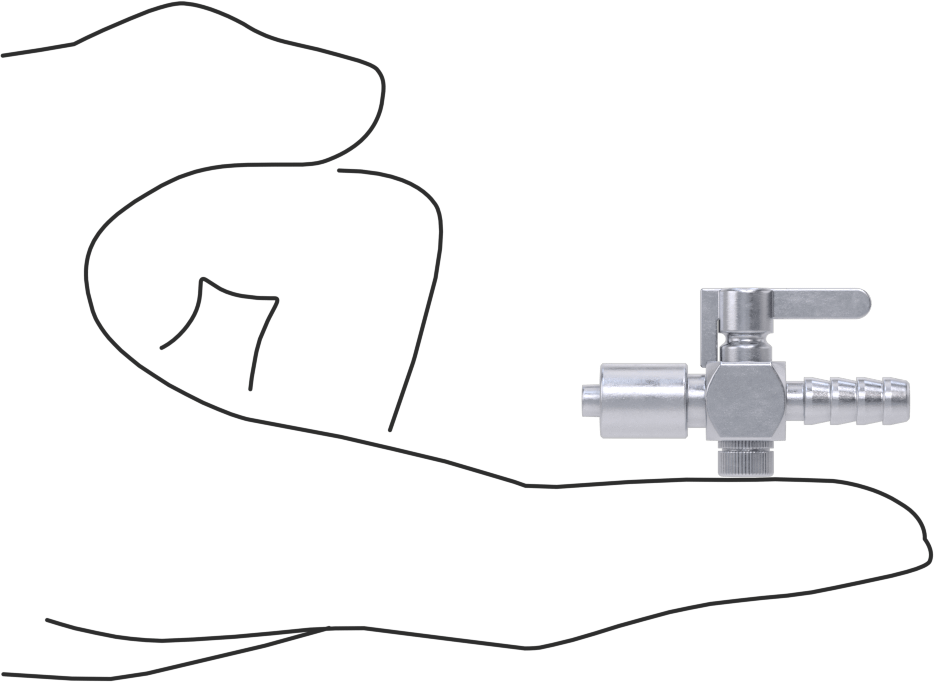 Luer Lock Bağlantı Parçalı Açma/Kapama Vanası, Pirinç Gövde, Kilit Halkalı Erkek x 1/4" Boru İç Çapı, Tırnaklı