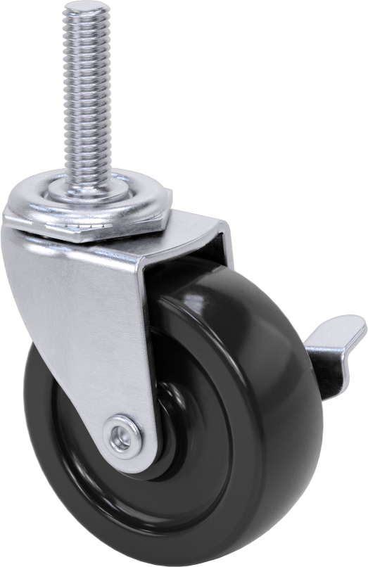 Statik Kontrol Döner Tekerlek, Frenli, 3/8"-16 Dişli Gövde ve 2-1/2" Çaplı Kauçuk Tekerlek