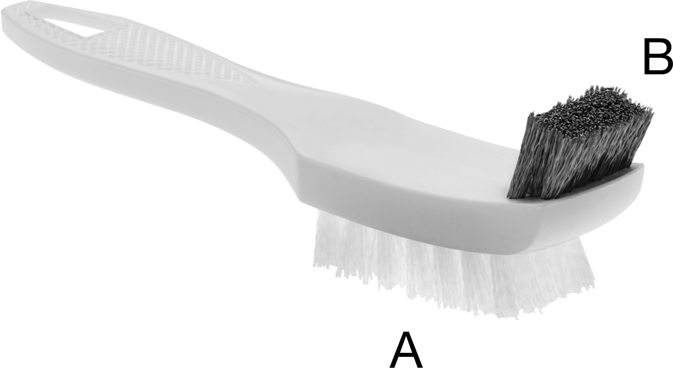 Plastik Saplı El Fırçası, 1-1/4" Genişlik x 2-1/4" Uzunluk Fırça, 7" Toplam Uzunluk — El, Plastik, 1 1⁄4"
