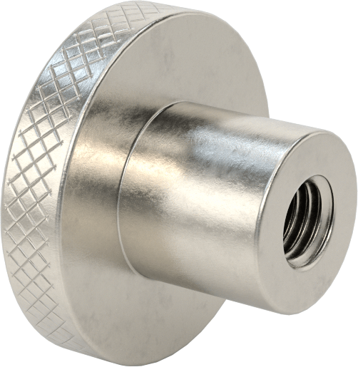 303 Paslanmaz Çelik Tırtıllı Düğme, M10 x 1.5 mm Dişli Geçiş Deliği ile, 38 mm Baş Çapı