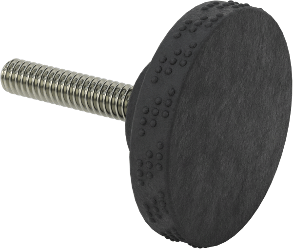 Rahat Tutuşlu Plastik Tırtıllı Düğme, 1/4"-20 Dişli 1-1/4" Uzunluğunda Saplamalı, 1-9/16" Baş Çapı