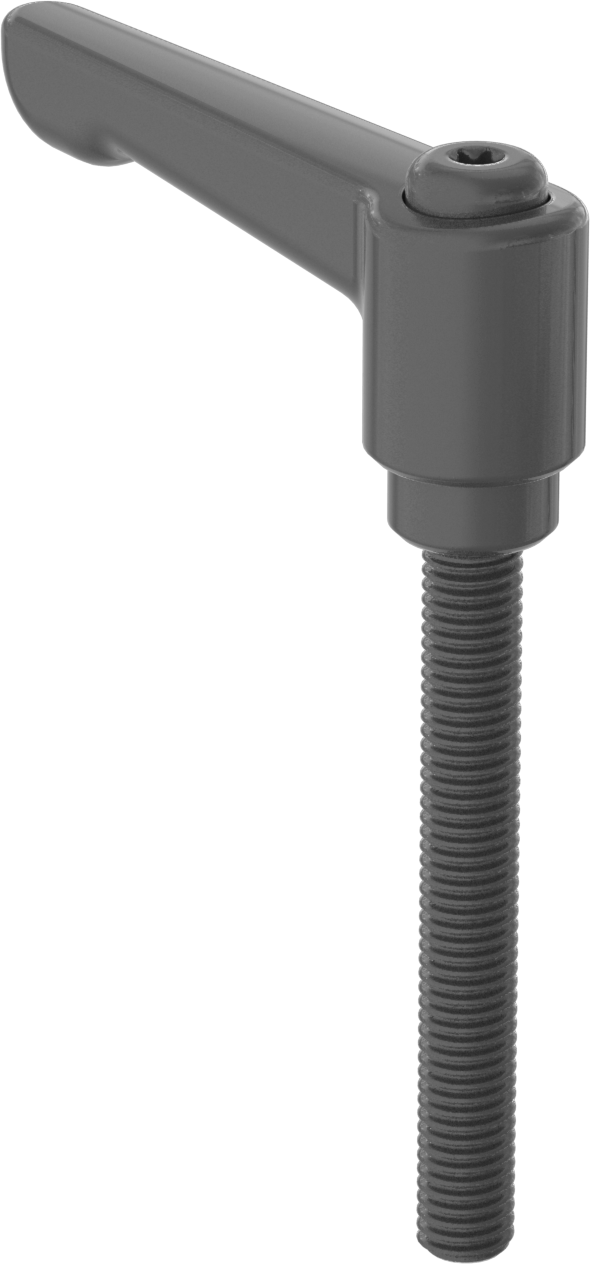 Düşük Profilli Ayarlanabilir Tutamak, M8 x 1.25 mm Dişli 63 mm Uzunlukta Saplama ile, Siyah Çinko — M8, Dişli Saplama, Ayarlanabilir