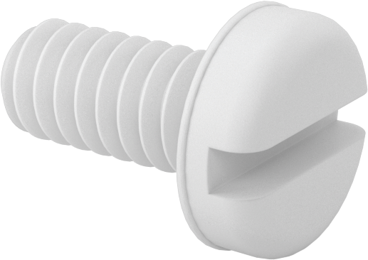 Kimyasal Dayanıklı Yüksek Sıcaklık PTFE Plastik Vida, Yivli Silindir Başlı Vida, 2-56 Diş Boyutu, 3/16" Uzunluk