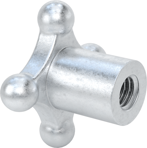 Alüminyum dört kollu topuz, 1/2"-13 Dişli Delikli, 2-1/8" Genişliğinde Başlık