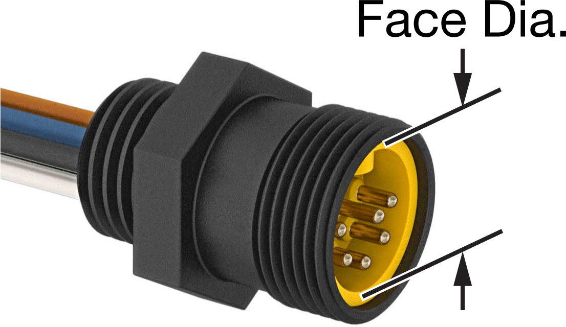Mini Konektör, Erkek Priz, 6 Kutuplu, 0.7 inç Yüz, 1 ft Uzunlukta Kablo Uçları — 6, Siyah, 600V AC/600V DC