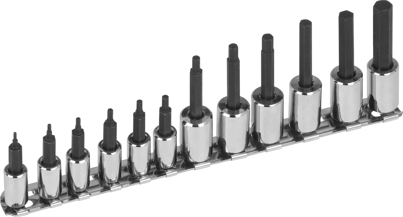 12 Parça Altıgen Uçlu Lokma Anahtar Seti, 1/4" ve 3/8" Kare Tahrik — 1⁄4", 3⁄8", Uç, 1⁄16", 5⁄64", 3⁄32", 7⁄64", 1⁄8", 9⁄64", 5⁄32", 3⁄16…