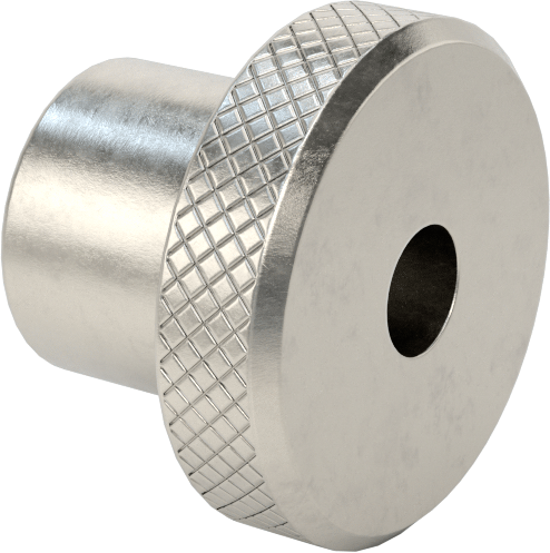 303 Paslanmaz Çelik Tırtıllı Düğme, 1/4" Çaplı Dişsiz Delikli — 1⁄4", Dişsiz Delik, 303 Stainless Steel, Stainless Steel