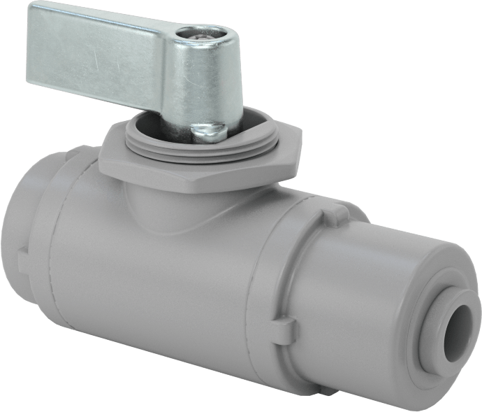 Gri PVC Açma/Kapama Vanası, 1/4 NPT Dişi x 1/4" Boru Dış Çapı Bas-Bağlan, Standart Bağlantı Noktası