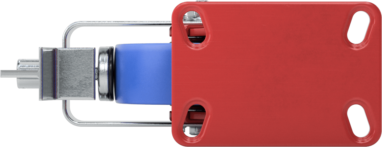 6-1/2" x 4-1/2" Plakalı Yüksek Kapasiteli Kingston Tekerlek, Frenli Döner Tekerlek ve 6" Çapında Mavi Poliüretan Tekerlek