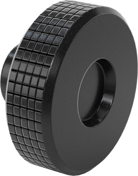 Siyah Polipropilen Tırtıllı Topuz, 3/8"-16 Dişli Delikli, 2" Baş Çapı