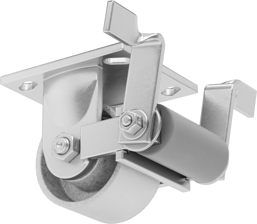 4-1/2" x 4" Plakalı Yüksek Kapasiteli Spartan Tekerlek, Frenli ve 3-1/4" Çaplı Açık Rulmanlı Metal Tekerlekli Sert — 3 1⁄4", Demir, Levha