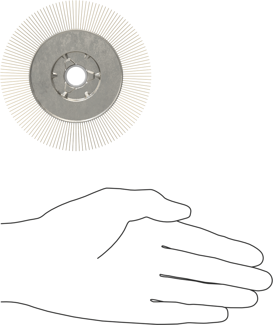 Pirinç Kıllı Düşük Çizilme Özelliğine Sahip Tekerlek Fırçası, Tezgah taşlama makineleri için, 4" Çap x 1/2" Kalınlık, 0.014 inç Kıllar