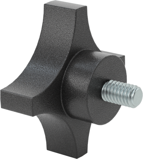 Dört Kollu Tutma Yerli Düğme, Polipropilen, 5/16"-18 Diş x 1/2" Uzunlukta Saplama, 2-1/4" Çaplı Başlık