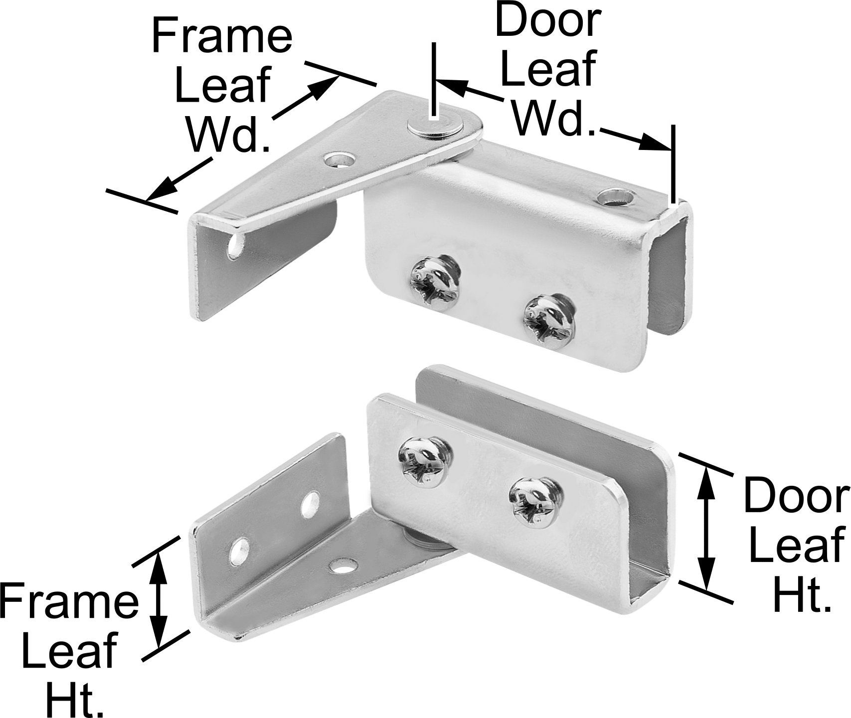 Cam Dolap Pivot Menteşeleri, 1/4" maksimum kapı kalınlığı için, Krom Kaplı Çelik