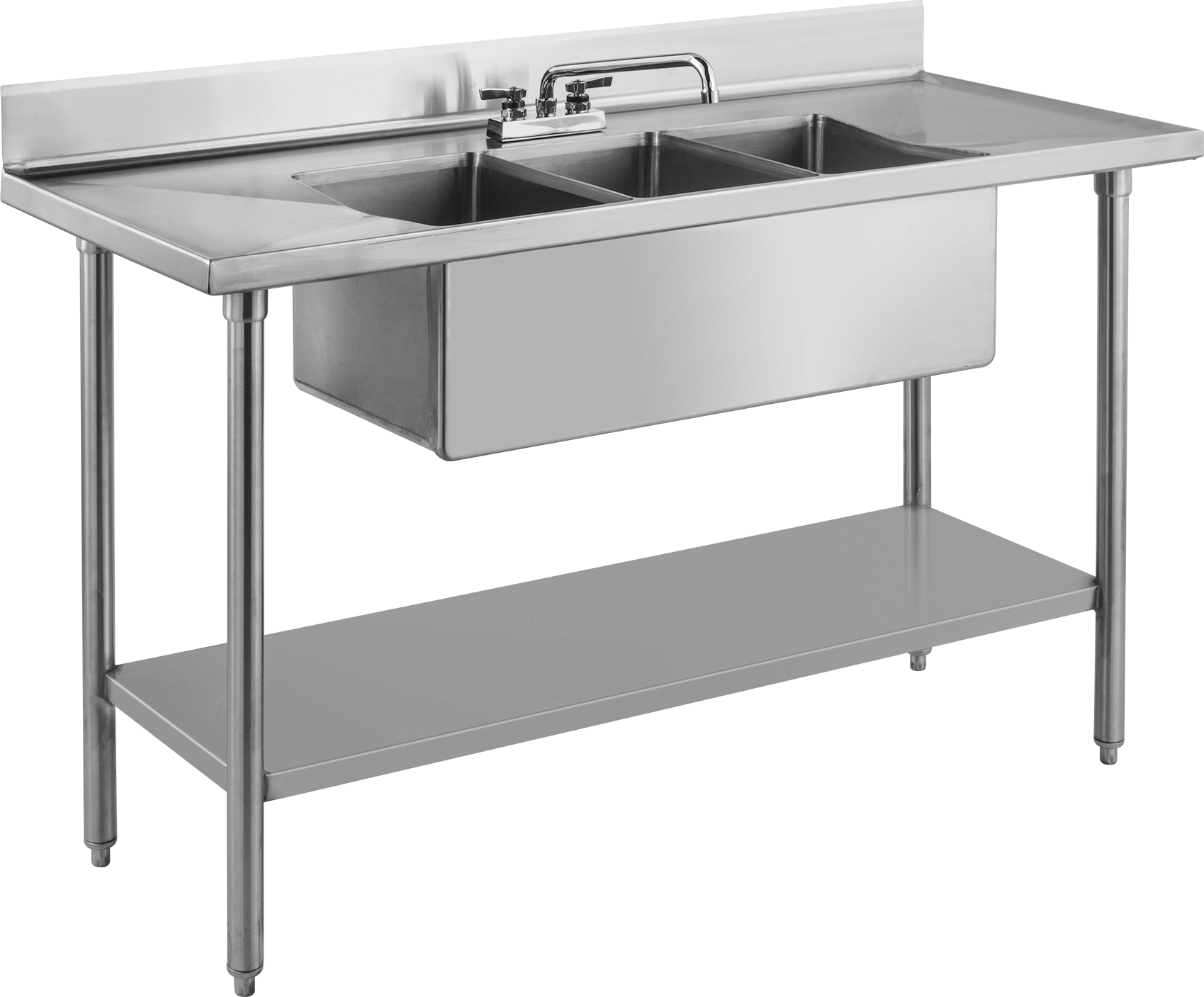 Krom Kaplama Pirinç Musluklu Paslanmaz Çelik Bağımsız Evye — 304 Stainless Steel, Stainless Steel, 3, 58"