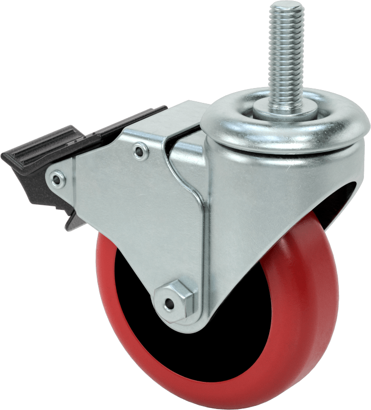 Dişli Saplı Döner Tekerlek, Total Locklu, 1/2"-13 Diş, 4" Çaplı Poliüretan Tekerlek