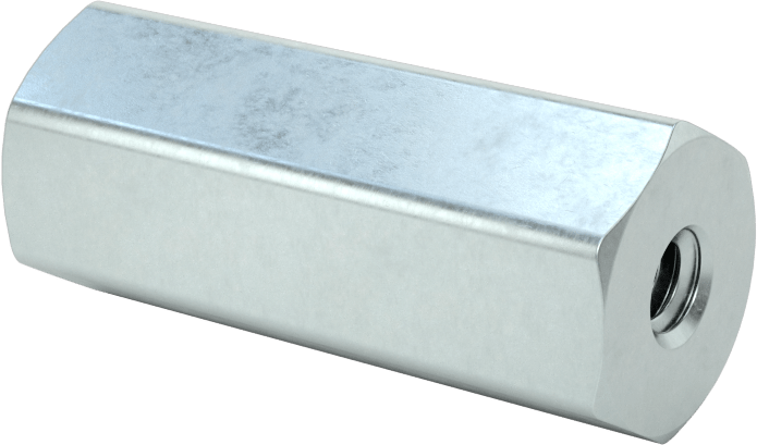 Çinko Kaplı Çelik Dişi Dişli Altıgen Ara Parçası, 1/2" Altıgen Boyutu, 1-1/4" Uzunluk, 10-32 Diş Boyutu