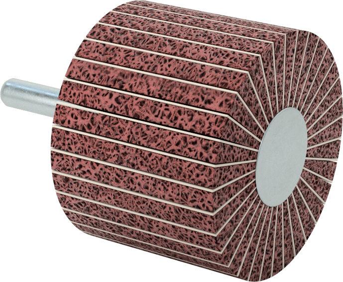 1:1 Kumaş - Naylon Hasır Lamelli Zımpara Çarkı, Saplı, Yastıklı, Orta, 2 inç Çap, 1-1/2" Genişlik, 120 Kum — Sap, 2", 1 1⁄2"