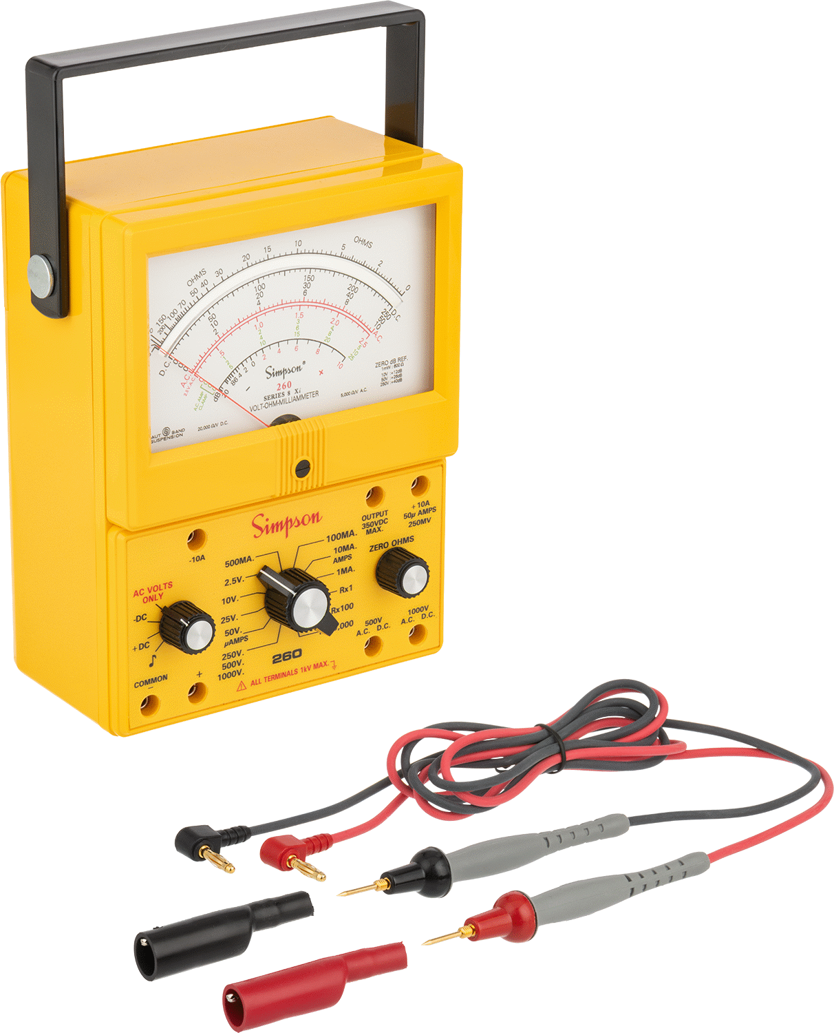 Simpson Analog Multimetre, 5.200" Diyagonal Elekli — Simpson, Analog, Numaralı Ölçer, Üç Renkli Ölçek