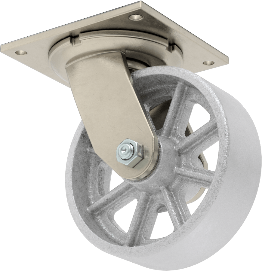 5-1/2" x 5" Plakalı Yüksek Kapasiteli Spartan Tekerlek, Açık Rulmanlı ve 6 inç Çapında Demir Tekerlekli Döner Tekerlek